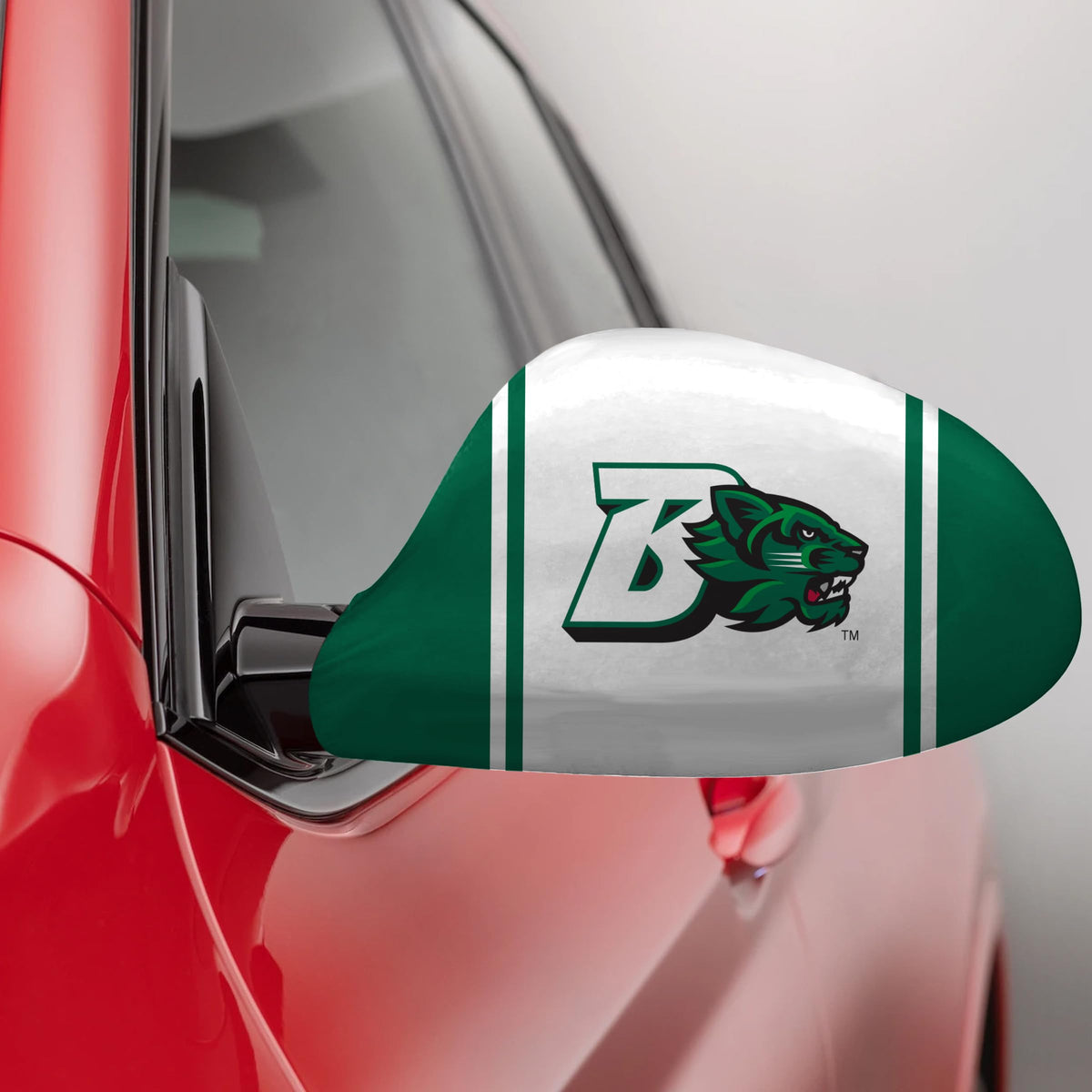 AGAS Binghamton University Car Mirror Cover 10.6 x 9.5 inch – Single Sided Printed Spandex Polyester Block B and Bearcats Logo Design – Official NCAA Binghamton Bearcats Product – Side Mirror Cover with Elastic Cord, Cord Lock and Double Stitching