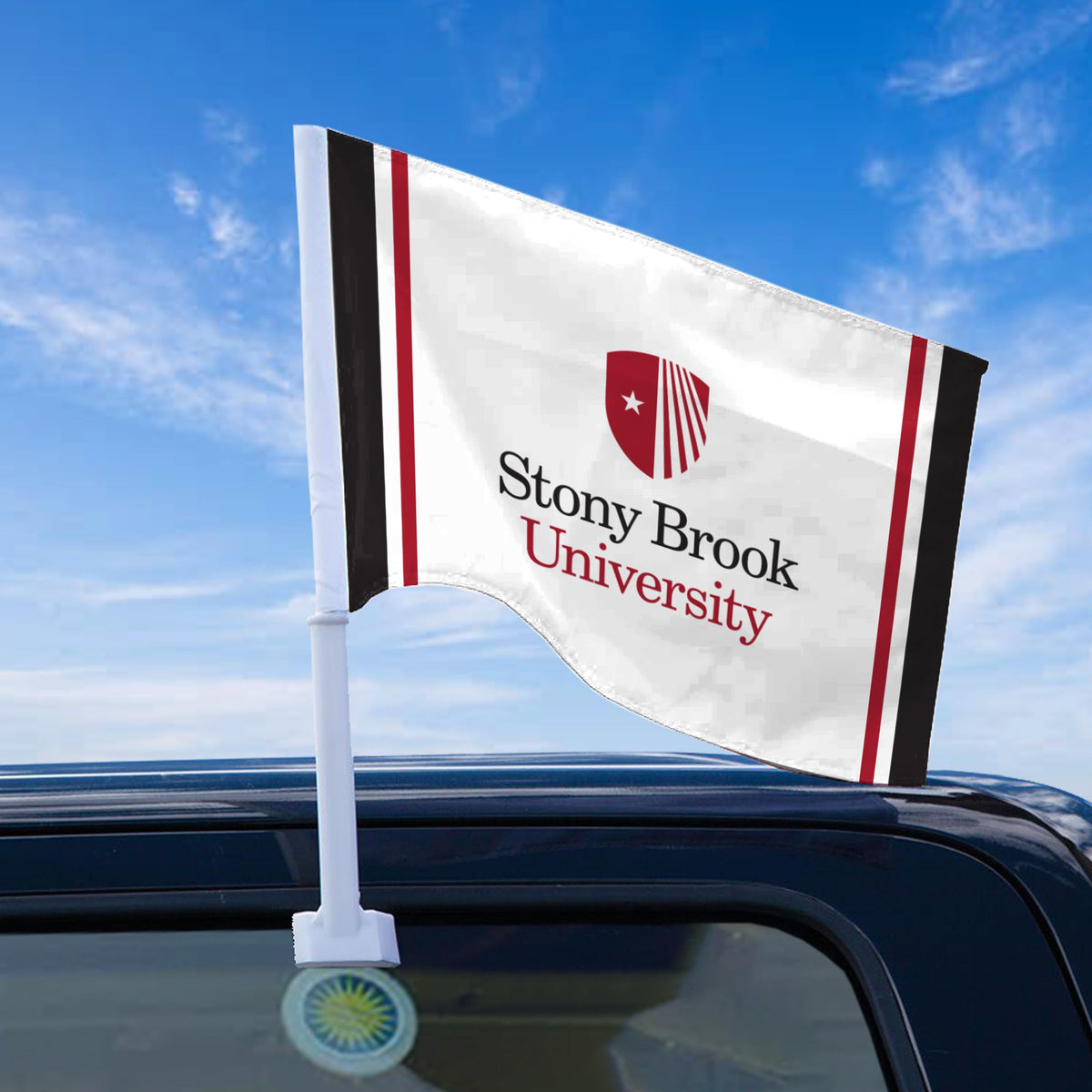 AGAS Stony Brook University Economy Car Flag 12 x 16 inch – Single Sided Printed Polyester Stony Brook Seawolves Flag – Official NCAA SBU Product – Vehicle Mount with 17 inch Flex Pole and Closed Top Sleeve