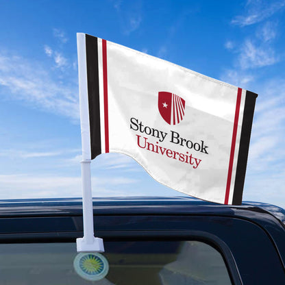 AGAS Stony Brook University Economy Car Flag 12 x 16 inch – Single Sided Printed Polyester Stony Brook Seawolves Flag – Official NCAA SBU Product – Vehicle Mount with 17 inch Flex Pole and Closed Top Sleeve