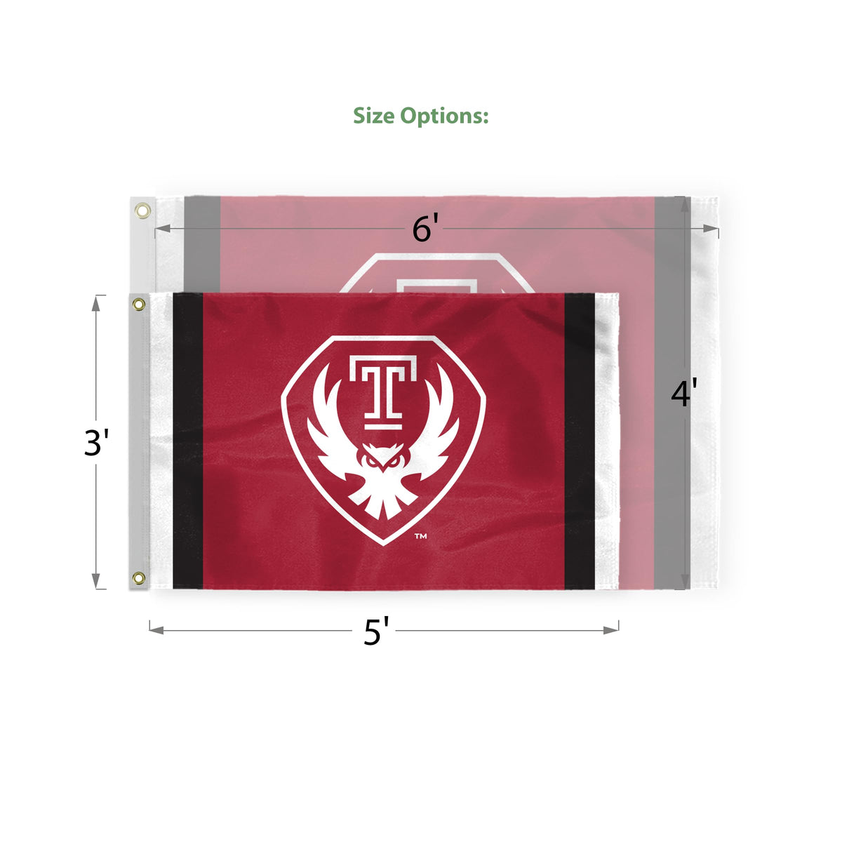 AGAS Temple Owls Logo Flag 4 x 6 ft – Single Sided Printed Nylon – Officially Licensed NCAA Product – Temple University Outdoor Flag with Brass Grommets, Canvas Header and Reinforced Corner Stitching for Indoor Outdoor Display