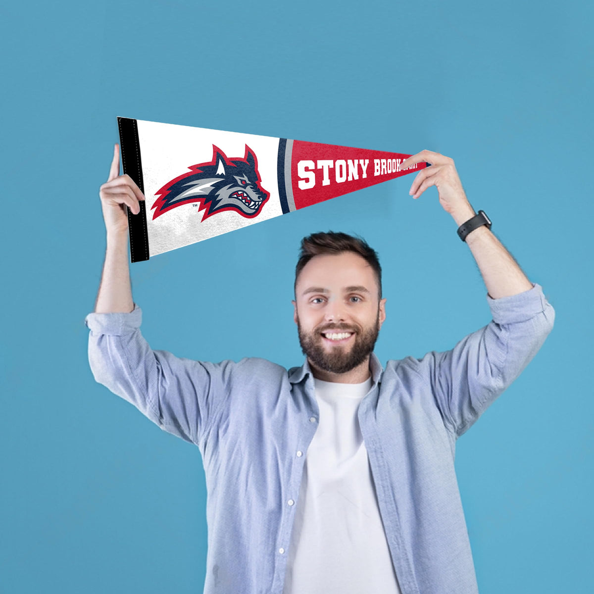 AGAS Stony Brook University Felt Pennant 9 x 24 inch – Single Sided Printed Acrylic Stiff Felt Stony Brook Seawolves Wolf Head Design – Official NCAA SBU Product – Wall Pennant with Header and Heat Cut Edges