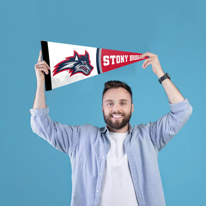 AGAS Stony Brook University Felt Pennant 9 x 24 inch – Single Sided Printed Acrylic Stiff Felt Stony Brook Seawolves Wolf Head Design – Official NCAA SBU Product – Wall Pennant with Header and Heat Cut Edges