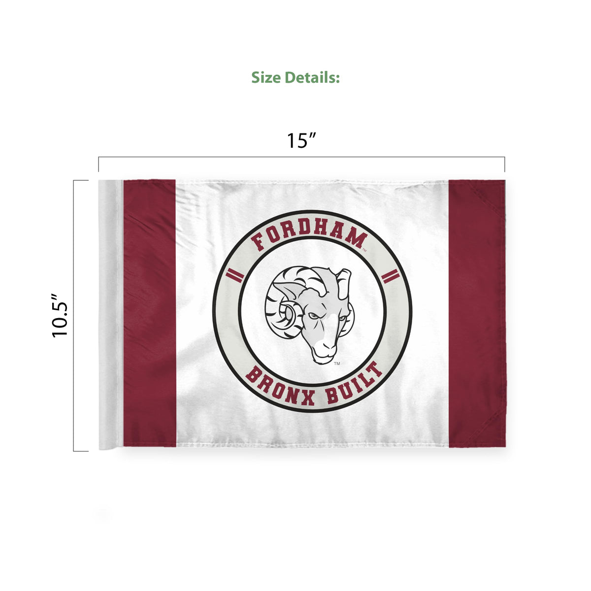 AGAS Fordham University Premium Car Flag 10.5 x 15 inch – Single Sided Printed Wrap Knitted Polyester Fordham Rams Flag Bronx Built Design – Official NCAA Product – Fordham University Vehicle Flag with 19 inch Stiff Pole and 1 inch Sleeve