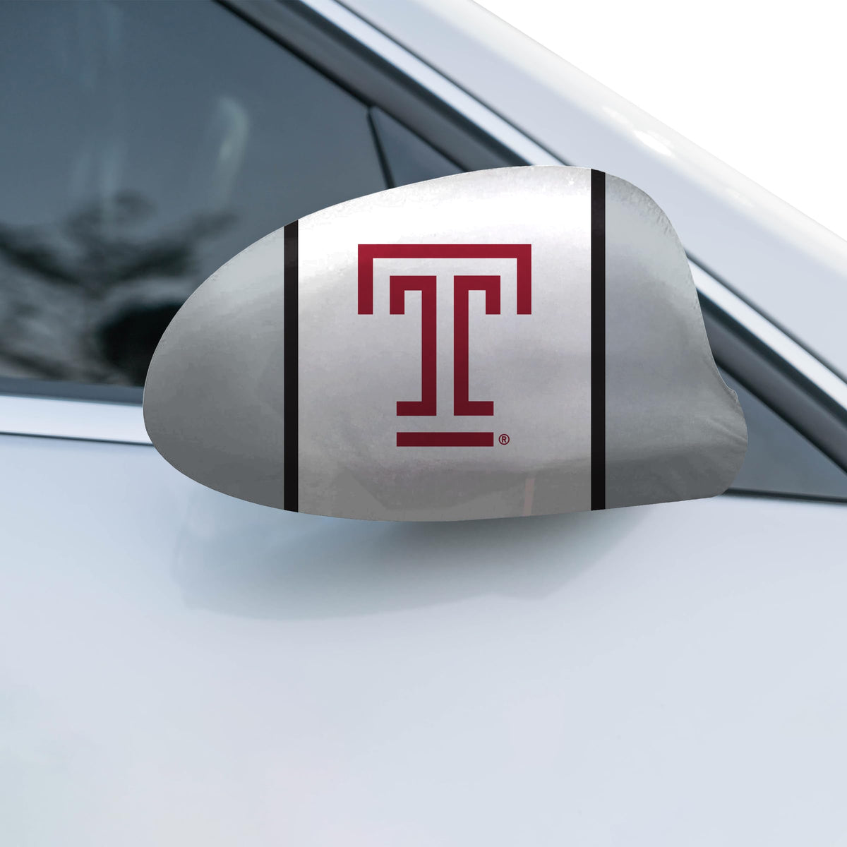 AGAS Temple University T Logo Car Mirror Cover 11.8 x 9.5 inch – Single Sided Printed Spandex Polyester – Officially Licensed NCAA Product – Temple Owls Side Mirror Cover with Elastic Cord, Cord Lock and Double Stitching