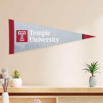 AGAS Temple University Wordmark Logo Felt Pennant 12 x 30 inch – Single Sided Printed Acrylic Stiff Felt – Officially Licensed NCAA Product – Temple Owls Wall Pennant with 1 inch Header and Heat Cut Edges