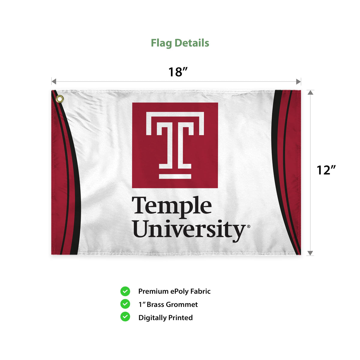 AGAS Temple University - Swirler Flag - 12" x 18"