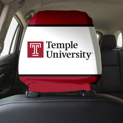 AGAS Temple University Wordmark and Block T Headrest Cover 9 x 10.5 inch – Spandex Poly 1 Ply Stretch Fit – Officially Licensed NCAA Product – Temple Owls Car Seat Headrest Cover with Elastic Band