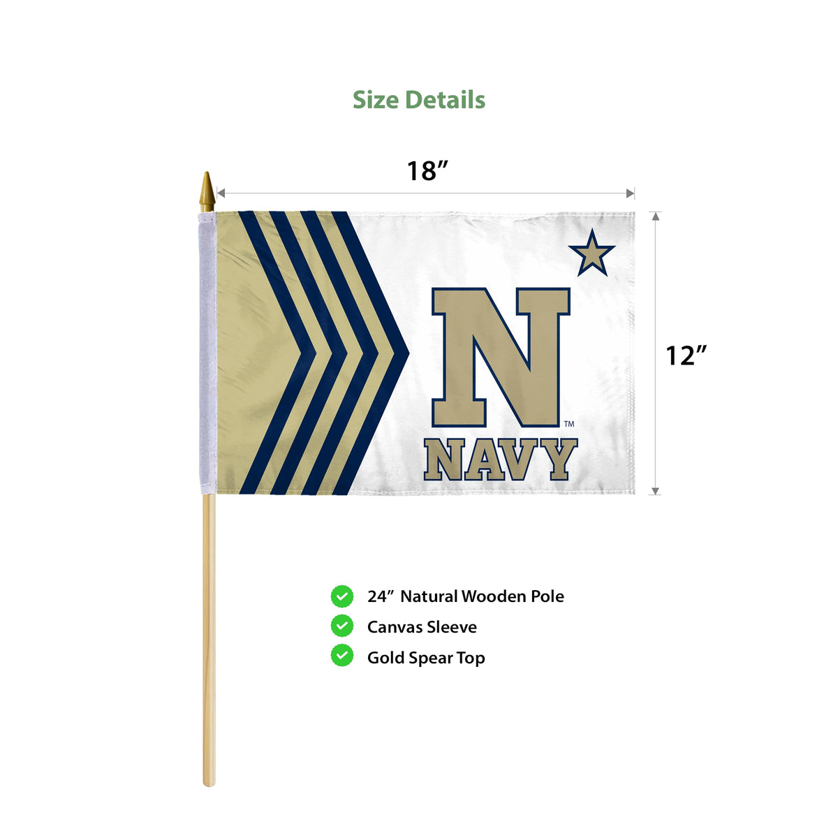 AGAS Annapolis Naval Academy N-Star Logo USNA flags on sticks 12" x 18" - Single-Reverse Printed Polyester - 24" Wooden Dowel