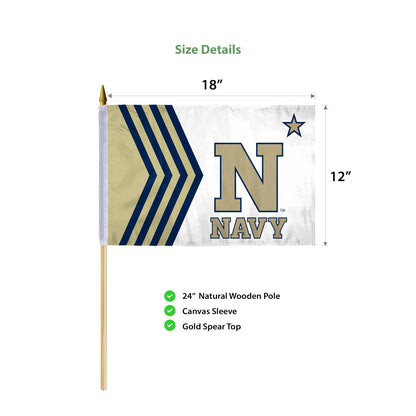 AGAS Annapolis Naval Academy N-Star Logo USNA flags on sticks 12" x 18" - Single-Reverse Printed Polyester - 24" Wooden Dowel