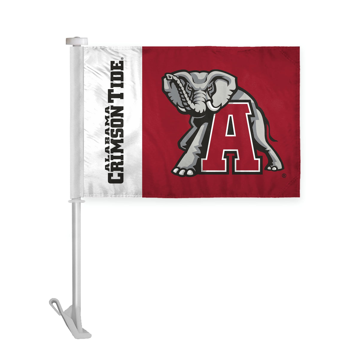 AGAS Alabama University Crimson Tide Hunchback Car Flags - Mini Auto Flags, 10.5in X 15in, 19" Stiff Pole Perfect for Hood or Trunk
