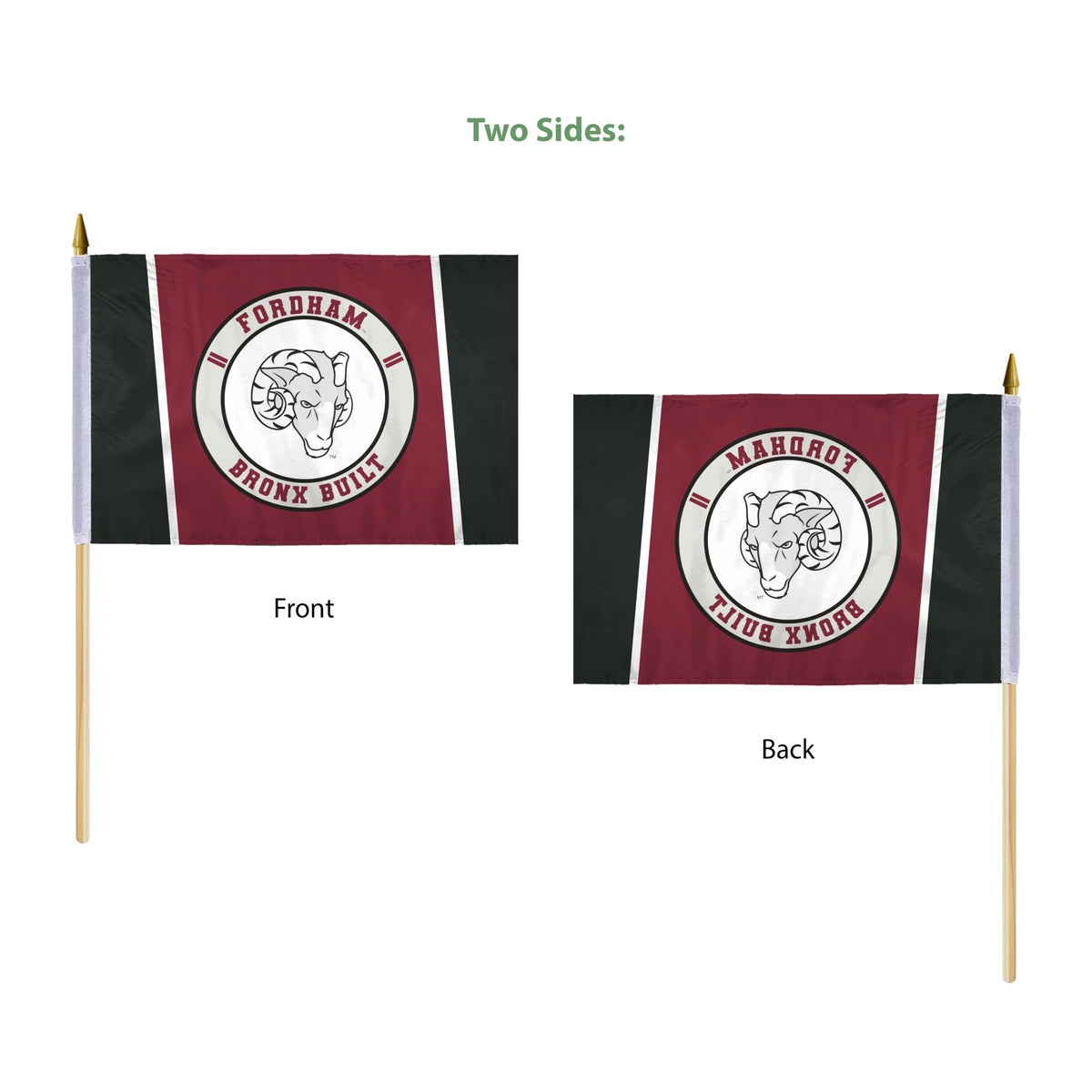 AGAS Fordham University Stick Flag 12 x 18 inch – Single Sided Printed Polyester Fordham Rams Flag Bronx Built Design – Official NCAA Product – Fordham University Hand Flag with 24 inch Wood Pole and Gold Spear Top