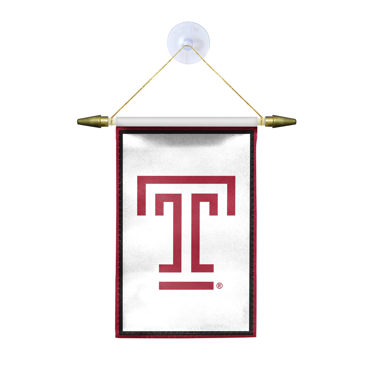 AGAS Temple University T Logo Mini Banner 4 x 6 inch – Single Sided Printed Satin – Officially Licensed NCAA Product – Temple Owls Hanging Banner with Cross Bar, Hanging Cord and Suction Cup Individually Bagged