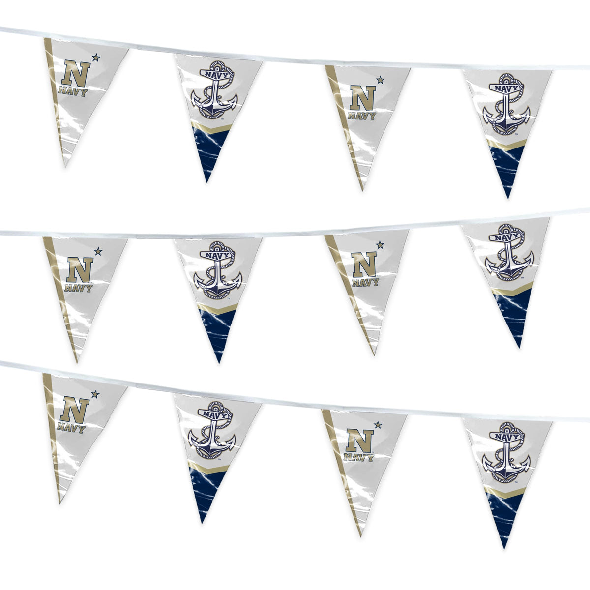 AGAS 15' US Navy Midshipmen Pennant Banner, Navy Triangle Flag Bunting Party Decorations, Game Day, Dorms, College Party V-Shaped Streamers, N-Star & Anchor Design