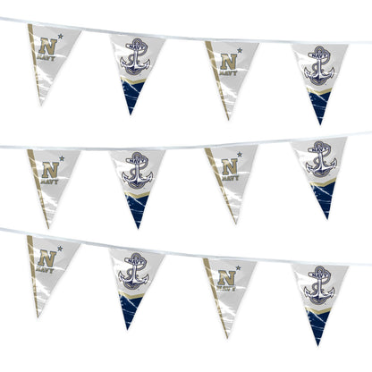 AGAS 15' US Navy Midshipmen Pennant Banner, Navy Triangle Flag Bunting Party Decorations, Game Day, Dorms, College Party V-Shaped Streamers, N-Star & Anchor Design