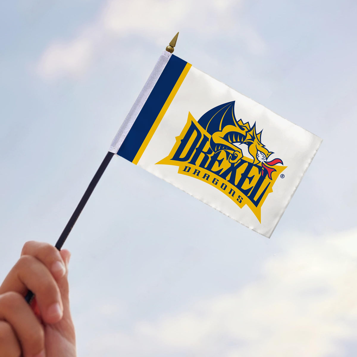 AGAS Drexel DU University flags on sticks with Plastic Base 4x6 inch Single-Reverse Printed Polyester - 4"x6" Dragons Handheld Stick Flags