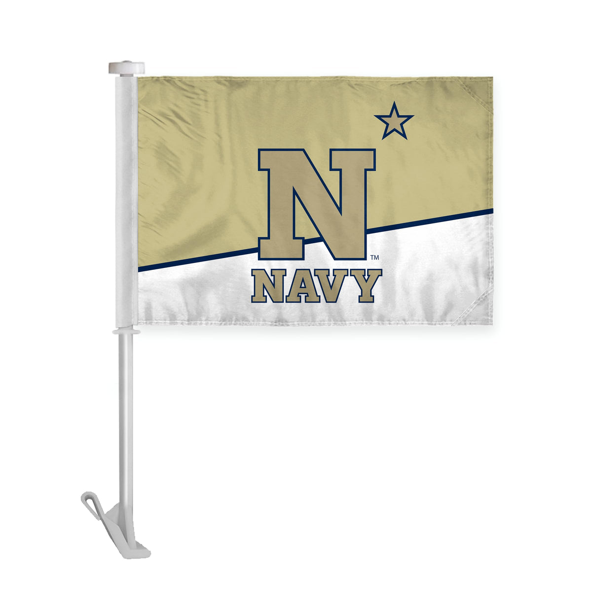 AGAS US Naval Academy Car Flag - 10.5x15 inch Double-Sided Printed Wrap Knitted Polyester - 19" Unbreakable Plastic Pole - Auto Flags