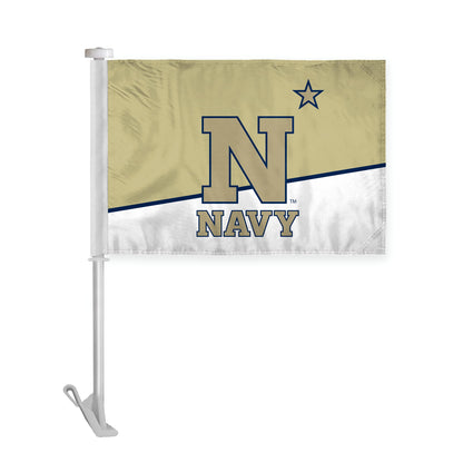 AGAS US Naval Academy Car Flag - 10.5x15 inch Double-Sided Printed Wrap Knitted Polyester - 19" Unbreakable Plastic Pole - Auto Flags