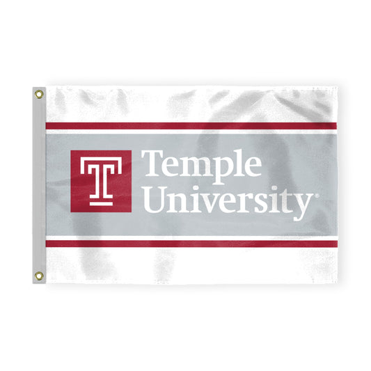 AGAS Temple University T Logo and Text Flag 3 x 5 ft – Single Sided Printed Nylon – Officially Licensed NCAA Product – Temple Owls Outdoor Flag with Brass Grommets and Reinforced Quad Stitched Fly End for Indoor Outdoor Display