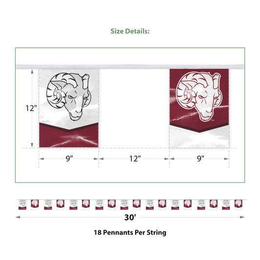 AGAS Fordham University Rectangle Pennant Banner String 9 x 12 inch – 30 ft Flags Fordham Rams Banner Bronx Built Design – Single Sided Printed 9 Mil Poly – Official NCAA Product – Fordham University Party Banner with 18 Pennants