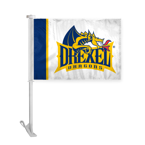 AGAS Drexel DU Dragons Car Flag - 10.5x15 inch Wrap Knitted Polyester - 19" Unbreakable Plastic Pole - Auto Flags