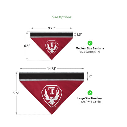 AGAS Temple Owls Logo Pet Bandana 9.75 x 6.5 inch – Single Sided Printed Polyester with Bleed Through – Officially Licensed NCAA Product – Temple University Pet Bandana - Collar Not Included