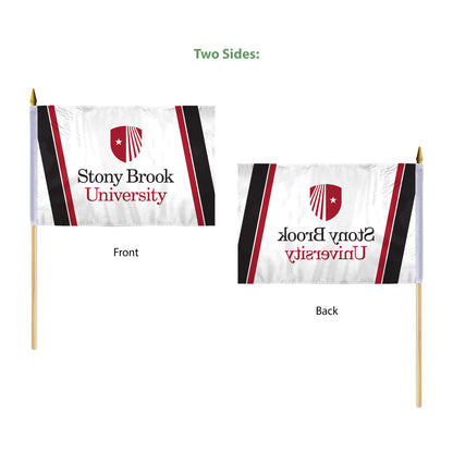 AGAS Stony Brook University Stick Flag 12 x 18 inch – Single Sided Printed Polyester Stony Brook Seawolves Flag – Official NCAA SBU Product – Handheld Display with 24 inch Wood Pole and Gold Spear Top