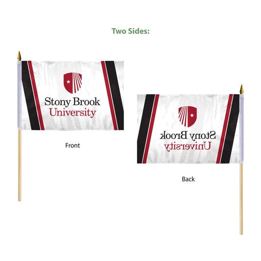 AGAS Stony Brook University Stick Flag 12 x 18 inch – Single Sided Printed Polyester Stony Brook Seawolves Flag – Official NCAA SBU Product – Handheld Display with 24 inch Wood Pole and Gold Spear Top