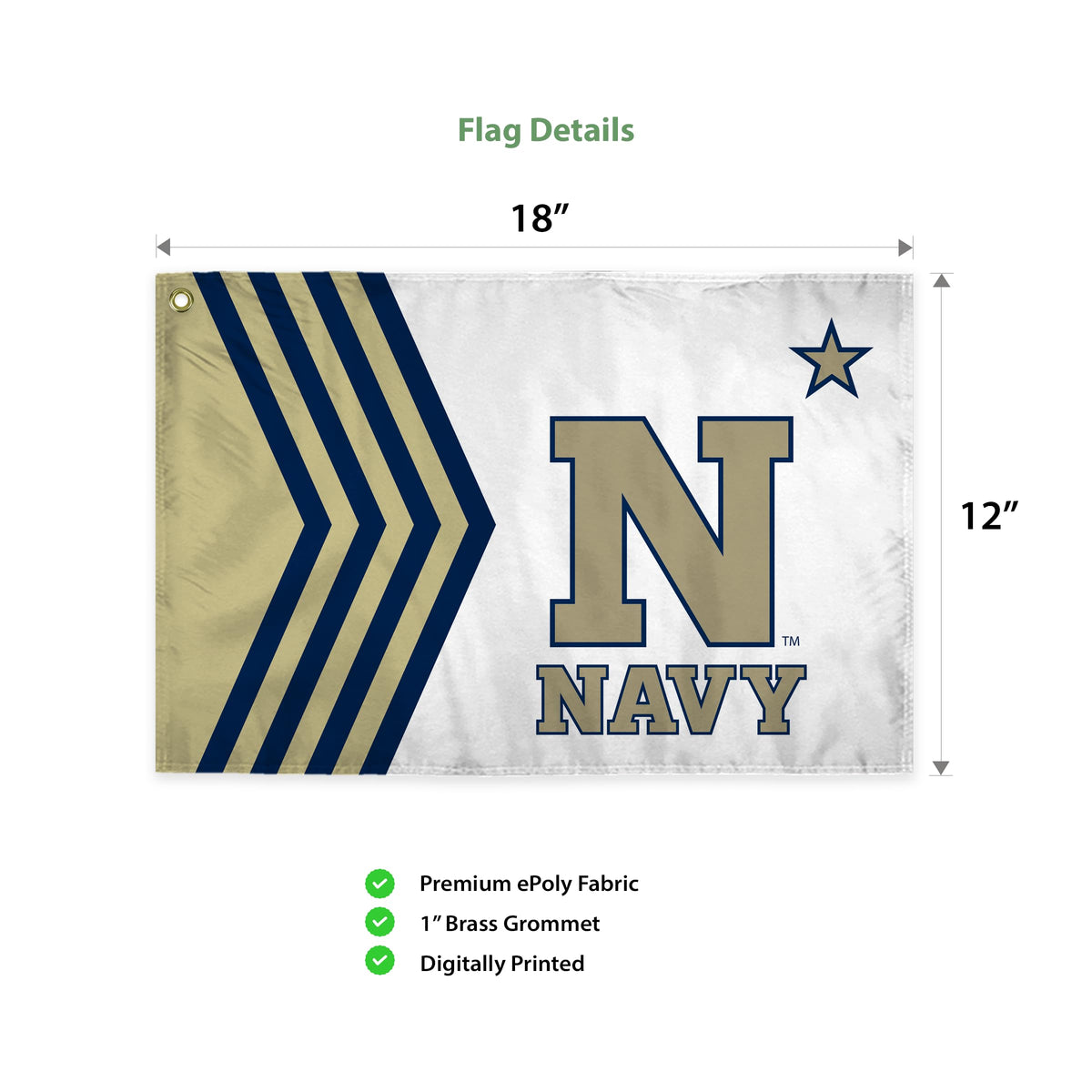 AGAS Navy Midshipmen Swirler Flag 12x18 Inch, USNA Merchandise, Single-Reverse Polyester, Built-in Plastic Handle Bar