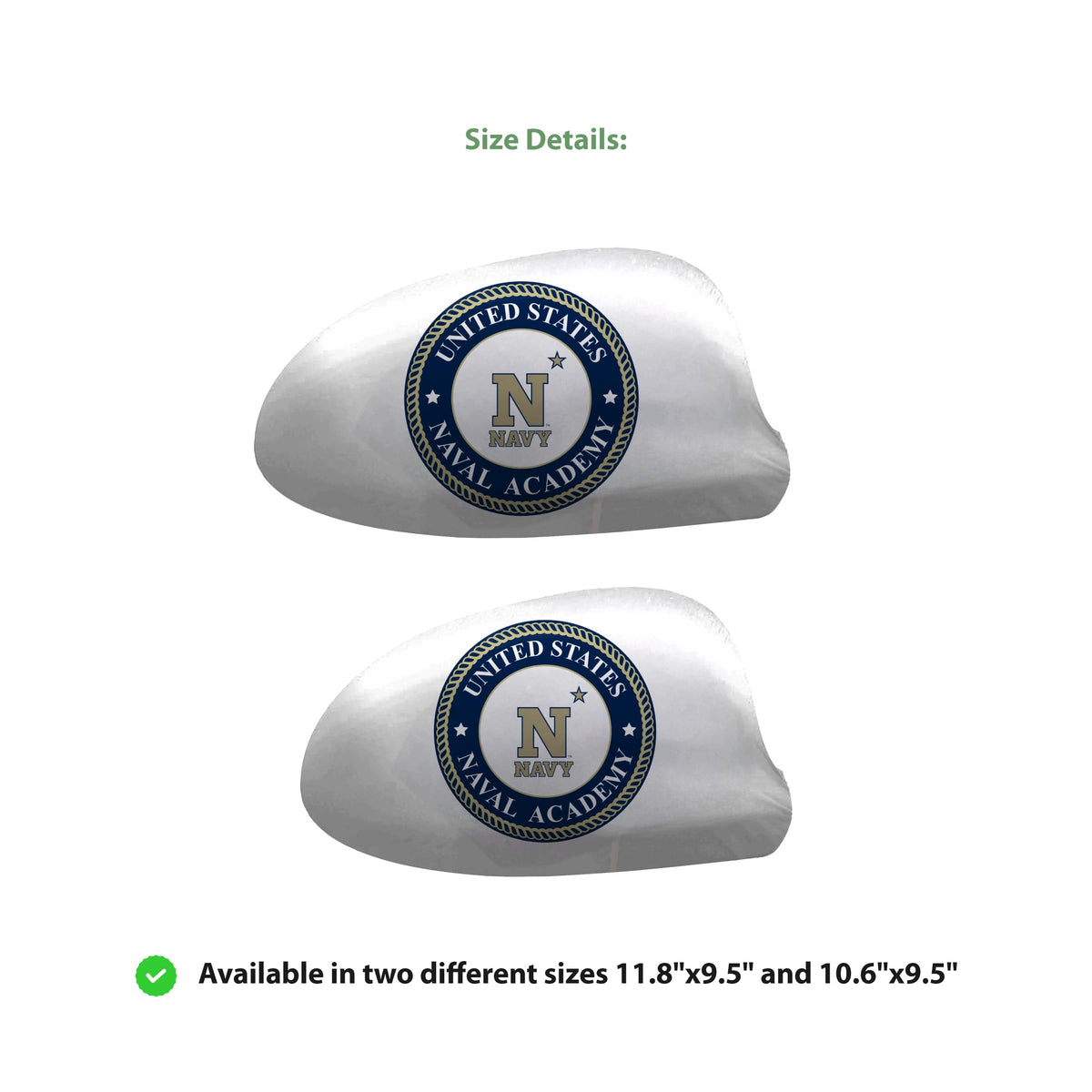 US Naval Academy Car Mirror Covers with N-Star Logo, Large- 4-Way Durable Stretchy Material Spandex Poly, Weather Resistant