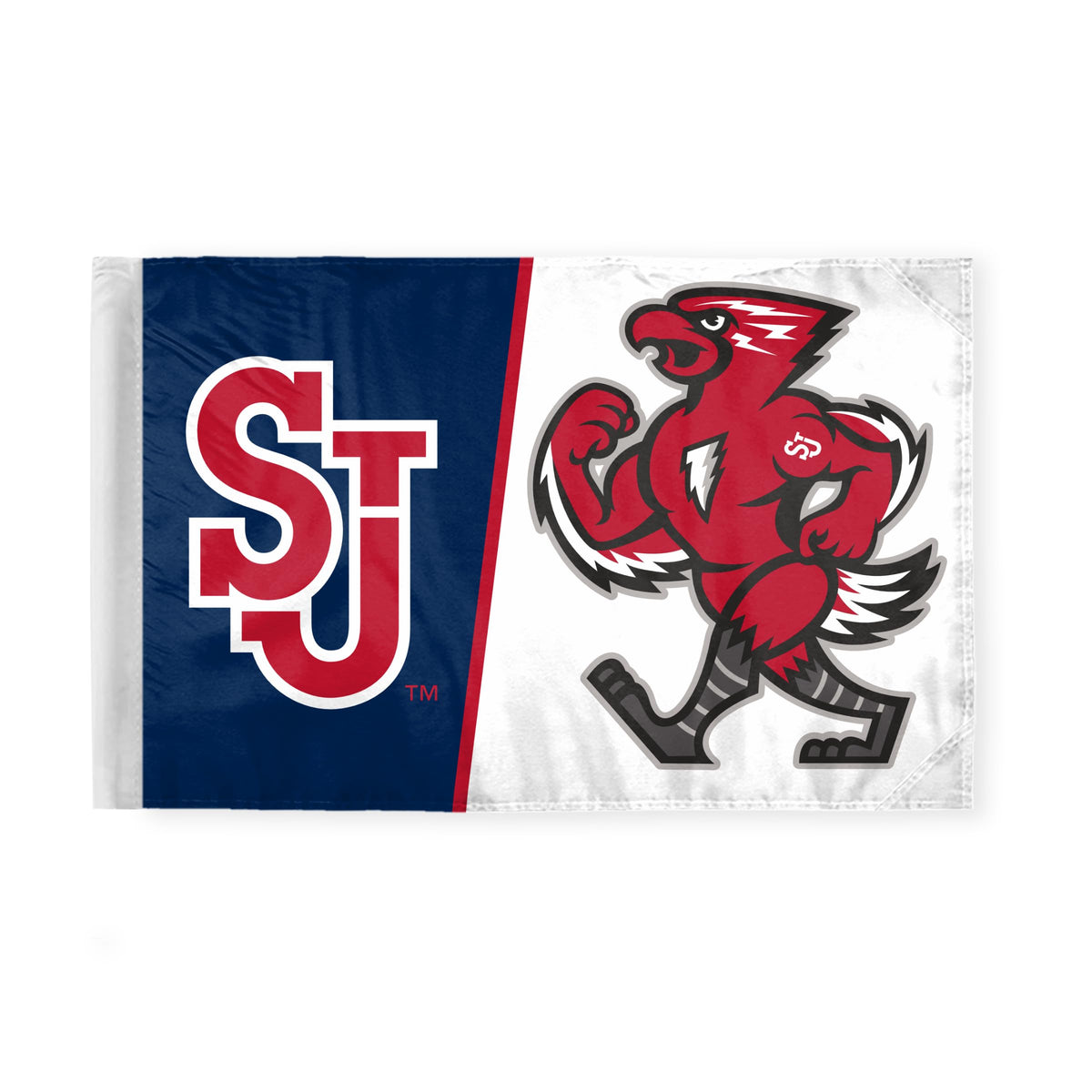 AGAS St. John's University Motorcycle Flag 6 x 9 inch – Single Sided Printed Polyester SJU Red Storm Mascot Design – Official NCAA Red Storm Bike Flag – Bike Mount with 0.75 inch Canvas Sleeve and Reinforced Stitching - Without Pole