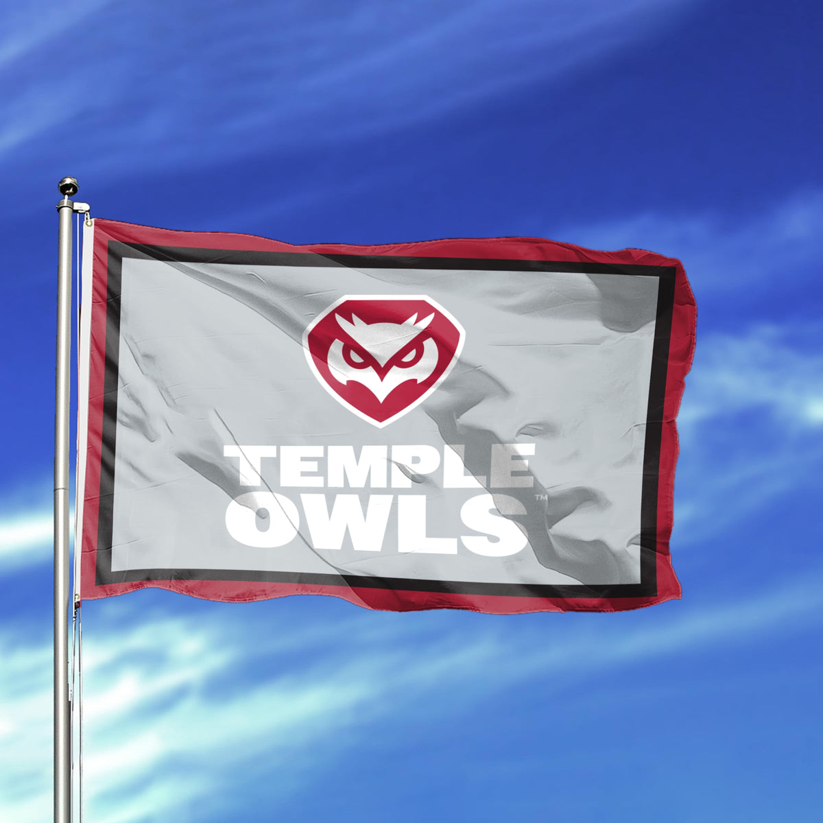 AGAS Temple Owls Wordmark Logo Flag 4 x 6 ft – Single Sided Printed Nylon – Officially Licensed NCAA Product – Temple University Outdoor Flag with Brass Grommets, Canvas Header and Reinforced Corner Stitching for Indoor Outdoor Display