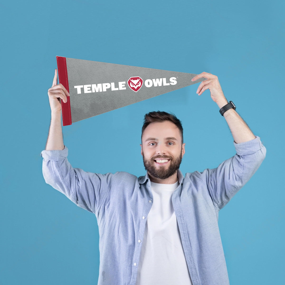 AGAS Temple University Owls Text and Owl Logo Felt Pennant 9 x 24 inch – Single Sided Printed Acrylic Stiff Felt – Officially Licensed NCAA Product – Temple Owls Wall Pennant with 1 inch Header and Heat Cut Edges Individually Bagged
