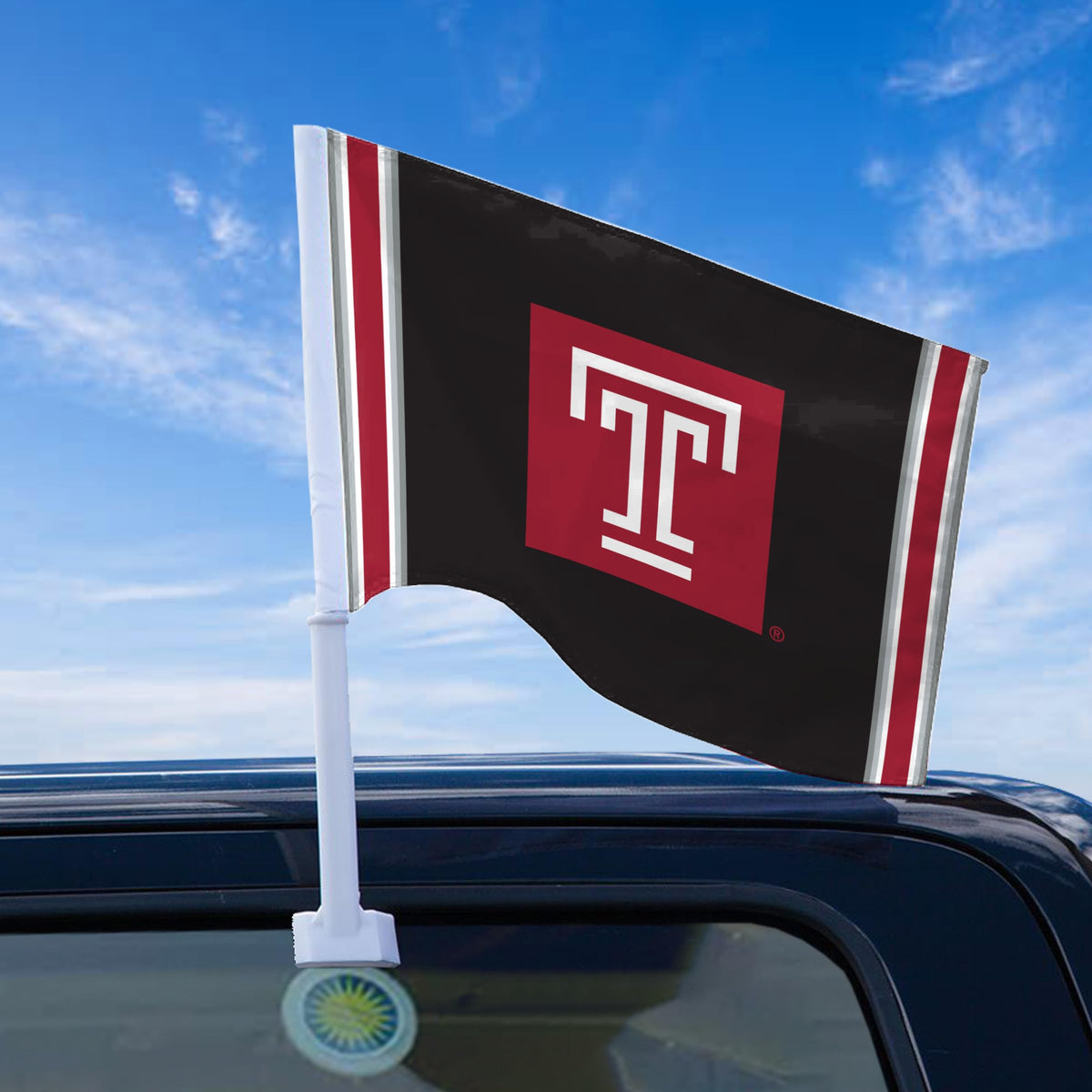 AGAS Temple University T Logo Economy Car Flag 12 x 16 inch – Single Sided Printed Polyester with Bleed Through – Officially Licensed NCAA Product – Temple Owls Vehicle Flag with 17 inch Flex Pole and 1 inch Closed Top Sleeve