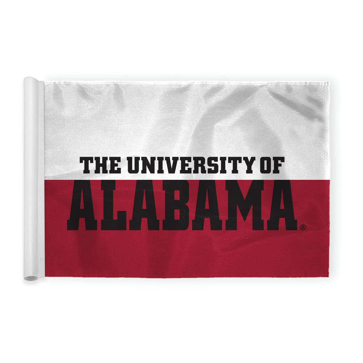 AGAS Small Alabama University Crimson Tide Golf Flag Two-Tone Red-White 20x 14 Inch – Fade-Resistant 200D Nylon, Tube Inserted, Back Yard Golf, Double-Sewn Miniature Pin Regulation Tube Flag