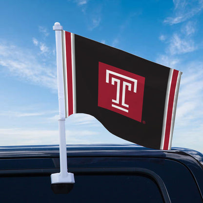 AGAS Temple University T Logo Premium Car Flag 10.5 x 15 inch – Single Sided Printed Wrap Knitted Polyester with Bleed Through – Officially Licensed NCAA Product – Temple Owls Vehicle Flag with 19 inch Stiff Pole and 1 inch Sleeve