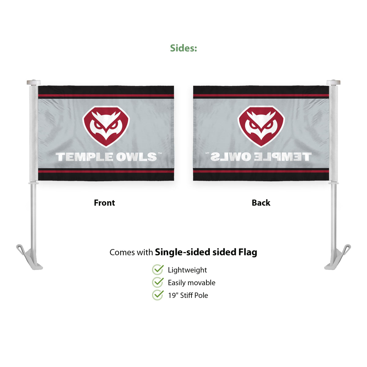 AGAS Temple University 10.5x15in Premium Car Flags
