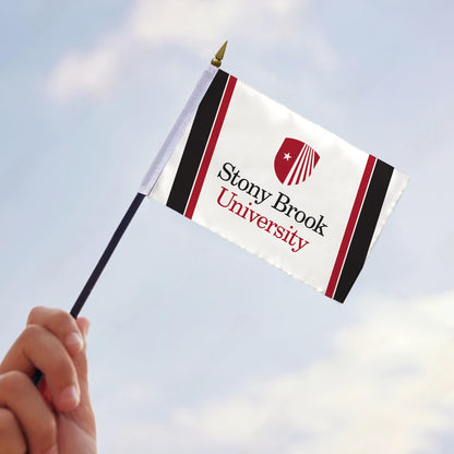 AGAS Stony Brook University Stick Flag 4 x 6 inch – Single Sided Printed Polyester Stony Brook Seawolves Flag – Official NCAA SBU Product – Desk Display with 11 inch Plastic Pole and Black Base
