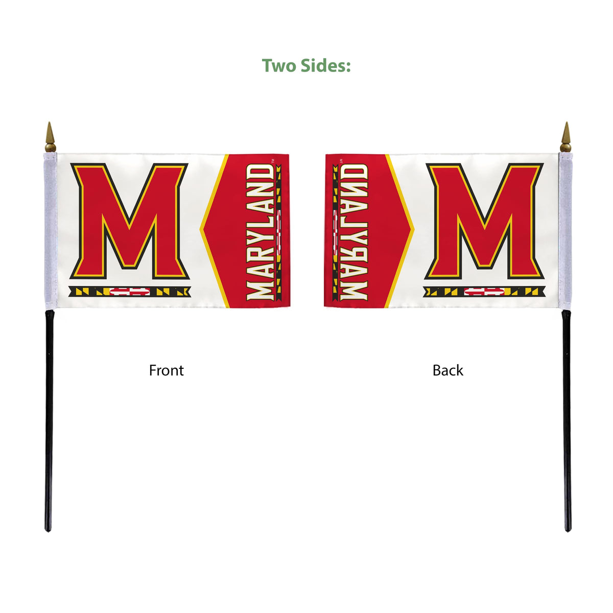 AGAS Maryland UMD University flags on sticks with Plastic Base 4x6 inch Single-Reverse Printed Polyester - 4"x6" Terrapins Handheld Stick Flags