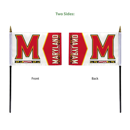 AGAS Maryland UMD University flags on sticks with Plastic Base 4x6 inch Single-Reverse Printed Polyester - 4"x6" Terrapins Handheld Stick Flags