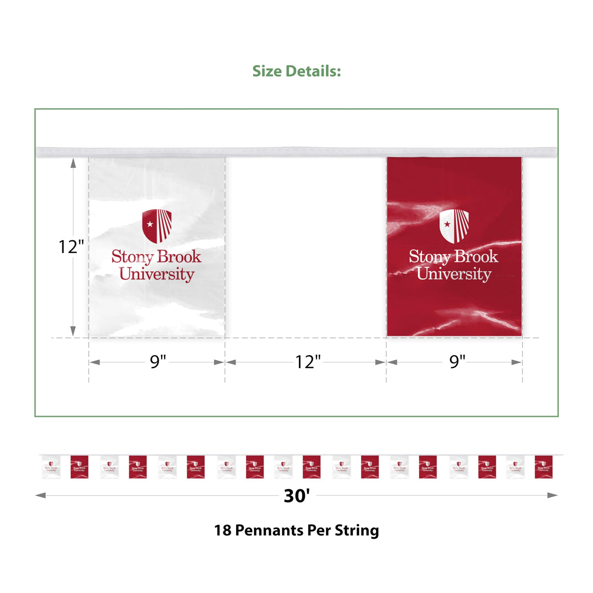 AGAS Stony Brook University Rectangle Pennant Banner String 9 x 12 inch – 30 ft Pennants Stony Brook Seawolves Design – Official NCAA SBU Product – Party Decoration with 18 Pieces
