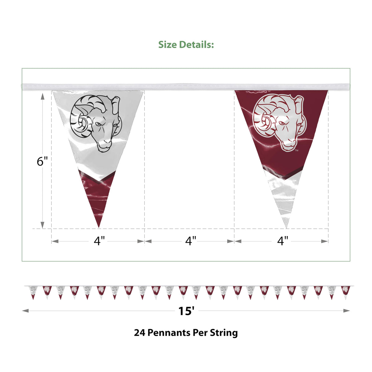 AGAS Fordham University Pennant Banner String 4 x 6 inch – 15 ft Triangle Flags Fordham Rams Banner Bronx Built Design – Single Sided Printed 9 Mil Poly – Official NCAA Product – Fordham University Party Banner with 24 Pennants