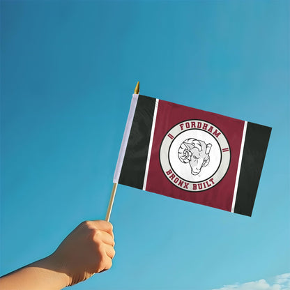 AGAS Fordham University Stick Flag 12 x 18 inch – Single Sided Printed Polyester Fordham Rams Flag Bronx Built Design – Official NCAA Product – Fordham University Hand Flag with 24 inch Wood Pole and Gold Spear Top