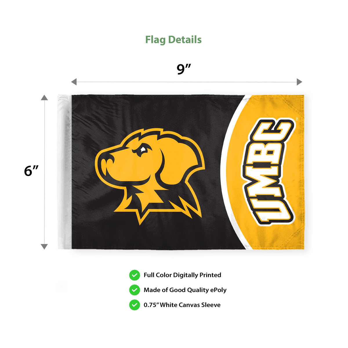 University of Maryland Baltimore County Motorcycle Flag 6 x 9 inch