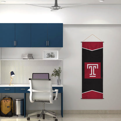 AGAS Temple University T Logo Scroll Sign 17.5 x 48 inch – Single Sided Printed Polyester – Officially Licensed NCAA Product – Temple Owls Hanging Scroll Sign with PVC Poles and Hanging Cord