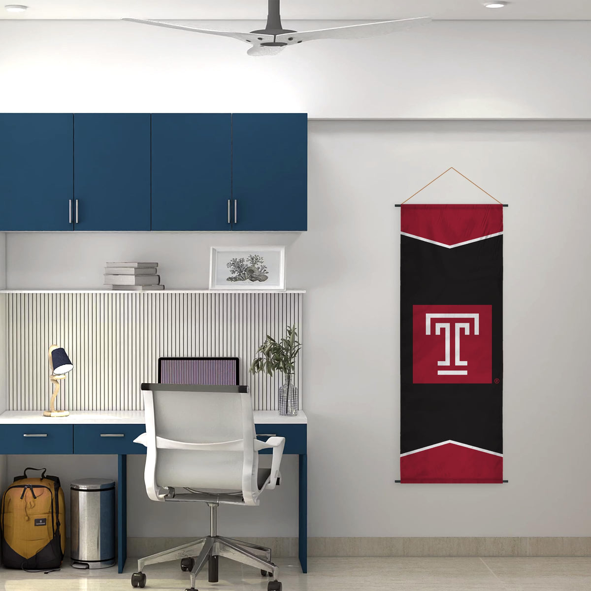 AGAS Temple University T Logo Scroll Sign 17.5 x 48 inch – Single Sided Printed Polyester – Officially Licensed NCAA Product – Temple Owls Hanging Scroll Sign with PVC Poles and Hanging Cord