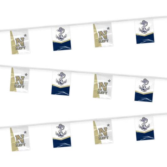 AGAS 30' US Naval Academy USNA Pennant Banner, Golden Navy Bunting Flag for Tailgate, Game Day, Dorms, College Party Decoration Rectangle, N-Star & Anchor Design