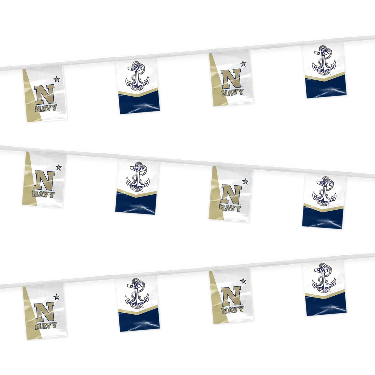 AGAS 30' US Naval Academy USNA Pennant Banner, Golden Navy Bunting Flag for Tailgate, Game Day, Dorms, College Party Decoration Rectangle, N-Star & Anchor Design
