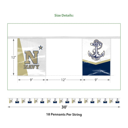 AGAS 30' US Naval Academy USNA Pennant Banner, Golden Navy Bunting Flag for Tailgate, Game Day, Dorms, College Party Decoration Rectangle, N-Star & Anchor Design