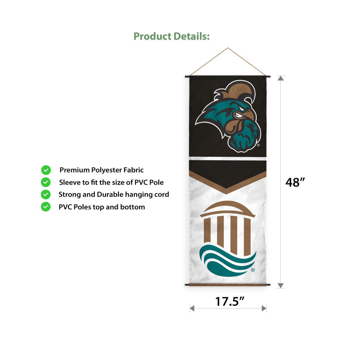 AGAS Coastal Carolina CCU University Banner Scroll Sign 17.5" × 48" with Hanging Cord – Polyester Chanticleers Wall Banner