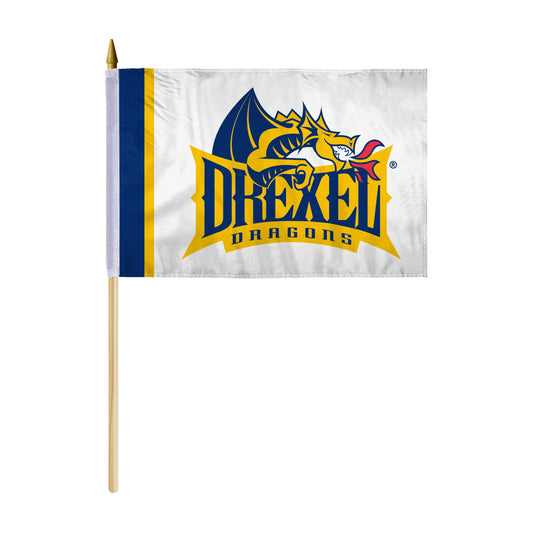 AGAS Drexel DU Dragons flags on sticks 12" x 18" - Single-Reverse Printed Polyester - 24" Wooden Dowel
